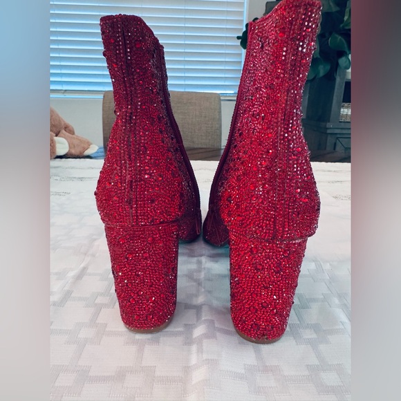 Betsey Johnson SB Cady Rhinestone Red Heeled Boots - Picture 5 of 14